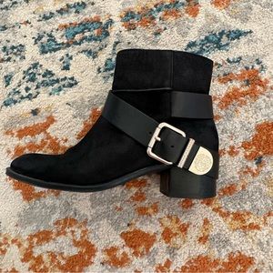 Vince Camuto Black Ankle Bootie with Gold Buckle